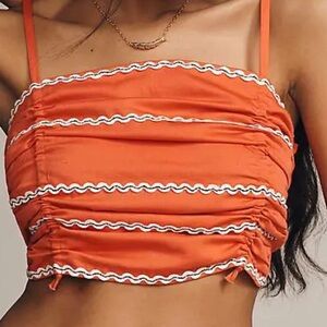 Anthropologie Celandine Orange Rickrack Cinched Crop Cami Top, Women's Size XS/S